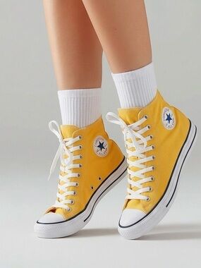 SALE Converse High Top Sneakers in Yellow with White Laces